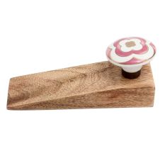 2 Pieces Pink Ceramic Floral Wooden Door Stopper